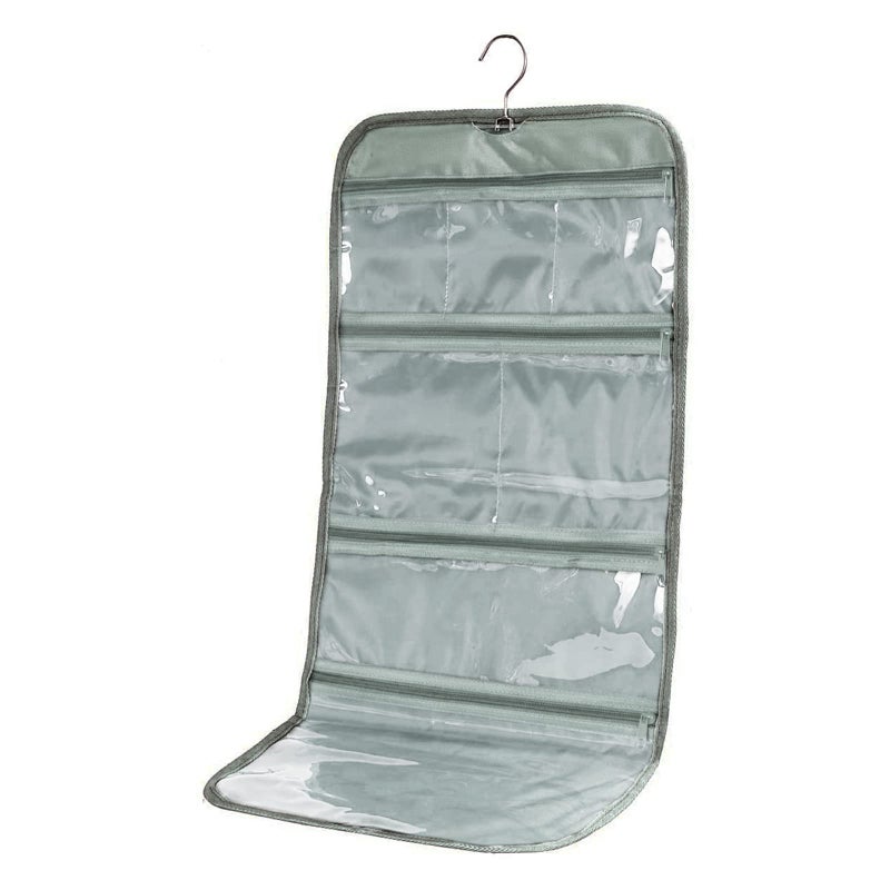 WODISON Foldable Clear Hanging Travel Toiletry Bag Cosmetic Organiser Storage, Grey, One Size - Image 1